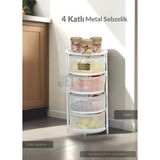 4 Katlı Sebzelik Açılır Metal Patates Soğan Sepeti Paslanmaz Meyvelik Organizer Sepet Beyaz