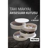 4 Katlı Silindir Takı Organizeri, Döner Yüzük ve Kolye Düzenleyici - Ahşap - Bej