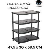 4 Katlı Siyah Ayakkabılık Plastik Demonte Ürün Ölçüleri: 47,5 x 30 x 59,5 cm - Antrasit