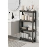 4 Katlı Tekerlekli Slim Ince Siyah Banyo Mutfak Rafı