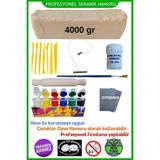 4 kg Hava ile Kuruyan Seramik Hamuru Seti – 7'li Plastik Ebeşuar, Kesme İpi, 6 Renk Akrilik Boya, Vernik, Zımpara, Merdane, Fırça