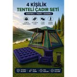 4 Kişilik Tenteli Tam Otomatik Kurulum Kamp Çadırı + Çift Kişilik Yatak + 2 Yastık + Manuel Pompa Yeşil