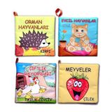 4 Kitap Meyveler , Çiftlik , Orman Ve Evcil Hayvanlar Kumaş Sessiz Kitap T055 T049 T058 T110 - Bez Kitap