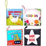 4 Kitap Tox İngilizce Renkler , İş Makineları , Çiftlik Hayvanları ve Bebek Kumaş Sessiz Kitap E118 E119 E136 E129 - Bez