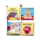 4 Kitap Tox Meyveler , Çiftlik , Orman ve Evcil Hayvanlar Kumaş Sessiz Kitap T055 T049 T058 T110 - Bez Kitap , Eğitici Oyuncak , Yumuşak ve Hışırtılı