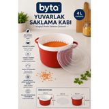 4 L Süzgeçli Yuvarlak Saklama Kabı Bpa Free Kapaklı Sebze, Meyve ve Gıda Saklama Kabı Buzdolabı Uyumlu