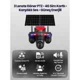 4 Lens (Özl:3 Lenste Hareketli) Ptz Güvenlik Kamerası, 4g Sim Kartlı, Güneş Enerjili, Gece Gö - Çok Renkli