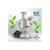 4 Litre-Porselen Krom Kömürlü Semaver (Porselen Kulp) Taşıma Çantası Hediyeli