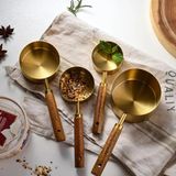 4 Lü Ahşap Saplı Ölçü Kaşığı Gold - yok