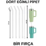 4 Lü Cam Pipet, Stanley Adventure Quencher Seyahat Bardakları Için 31 cm Uzunluğunda Cam Pipetler (4 Adet Eğimli ve 1 Temizleme Fırçası) - Şeffaf - 1 Adet