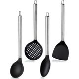 4 Lü Çelik Saplı Kepçe Kevgir Spatula Kaşık Servis Seti