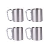 4 lü Karamina Çift Kat Çelik Kamp Bardağı Fincanı cin230-4 180 ML Gri
