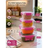 4 lü Kilitli Saklama Kabı Sızdırmaz BPA İçermez Pembe Renk