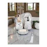 4 lü Mermer Desen Beton Banyo Seti, Sıvı Sabunluk,Diş Fırçalığı Aksesuar Takım TR34987