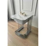 4 Lü Metal Ayak Sehpa Mermer Desenli