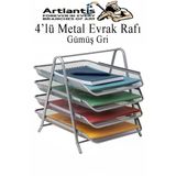 4 Lü Metal Evrak Rafı Gri 1 Paket Masaüstü A4 Dosya Düzenleyici Kağıt Tepsisi Metal Çelik Fileli Dört Katlı Hareketli