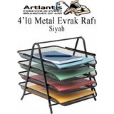 4 Lü Metal Evrak Rafı Siyah 1 Paket Masaüstü A4 Dosya Düzenleyici Kağıt Tepsisi Metal Çelik Fileli Dört Katlı Hareketli - Standart - 4 Katlı