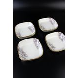 4 lü Seramik Kare Çerezlik Sunumluk Yaldızlı Çınar Ağacı 10*10cm