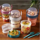 4 'Lü Set Çatallı Kaşıklı Atıştırmalık Yemek Yoğurt Müsli Granola Diyet Kabı - Yemek Saklama Kabı 716776