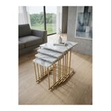 4 Lü Tekerlekli Sehpa ( Eskitme Gold - Carrara)