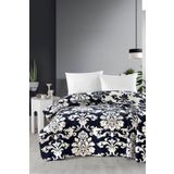 4 Mevsim Pamuklu Battaniye - Yumuşak ve Hafif Konfor Lacivert Krem Damaks 200cm X 220cm