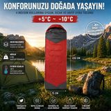 4 Mevsim Uyku Tulumu +5°C -10°C Kamp Uyku Tulumu Nefes Alabilen Kumaş Kırmızı