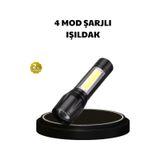4 Mod Şarjlı Işıldak Güçlü Cree Led Su Geçirmez Alüminyum Gövde