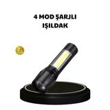 4 Mod Şarjlı Işıldak | Ultra Güçlü Cree Led | Su Geçirmez Alüminyum Gövde Mir86517451