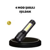 4 Mod Şarjlı Işıldak | Ultra Güçlü Cree Led | Su Geçirmez Alüminyum Gövde