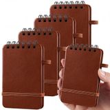 4 Pack Pocket Notebooks, 2.5 x 4 Inch, Brown Top Spiral Leather Hardcover | 50 Çizgili Levha, Elastik Kapatma, Yukarı Sayfa Döndürme, Araba Hatırlatmaları için Çanta Taşıma, İş Görevleri, Errands
