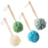 4 Paket Büyük Banyo Puf Lif Süngeri Uzun Saplı Duş Lacığı, Banyo Vücut Sırt Fırçası, Kadınlar ve Erkekler için Spa Fırçası (4 Renk)