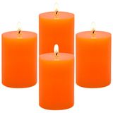 4 Paket Damlamayan Turuncu Sütun Mumlar 5x7 cm Kokusuz 24 Saat Sonbahar Hasat Silindir Mumlar Şükran Günü Yemek Masaları, Düğün, Parti, Ev Dekorasyonu için