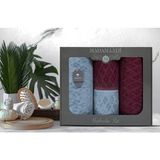 4 Parça 4'lü Jakarlı Kadife Banyo Havlu Seti|Hamam Takımı|Kutulu|Bordo-Gri - 50 x 85 cm - Karışık