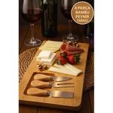 4 Parça Bambu Peynir Sunum Tahtası 36X18 Cm – Peynir Bıçağı Seti, Şarküteri & Meze Sunumu