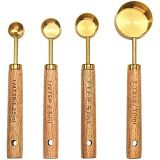4 Parça Bambu Saplı Ölçü Kaşığı Seti, Gold Renk, Paslanmaz Çelik