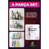 4 Parça Banyo Seti Şampuanlık Raf Wc Kağıtlık Organizer - Siyah