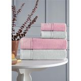 4 Parça Best Hamam Seti, Banyo Havlu Takımı-Ditsy Pembe Gri - 70 x 150 cm