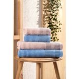 4 Parça Büyük Boy Banyo Havlu Takımı %100 Pamuklu Marena Mavi Pudra - Mavi - Pudra - 90 x 160 cm