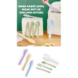 4 Parça Çanta İçi Çocuk Yemek Yedirme Seti - Bebe Mama Kaşığı Çatalı Bıçağı Ve Kabı