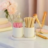 4 Parça El Yapımı Banyo & Makyaj Seti – Dekoratif Tepsili Organizer – Modern Minimalist Seramik Kutular
