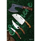 4 Parça Kamp Seti Sürmene Deluxe Satır Kamp Çakısı Almazan Şef Sunum Bıçak Takımı Full Set Avcı Seti - Kahverengi