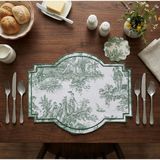 4 Parça Madalyon, Nakışlı Fransız Köylü 2kişilik Servis Takımı (2AMERIKAN Servis +2 Servis Peçetesi) - 35 cm x 45 cm - Yeşil