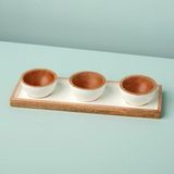 4 Parça Mango Ahşap & Beyaz Kase 9,5 X 7 Cm Ve Tepsi 30 X 9,5 Cm - 1 Adet