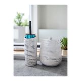4 Parça Mermer Desenli Beton Banyo Wc Seti Tuvalet Fırçası Çöp Kovası 4 Litre TR3311