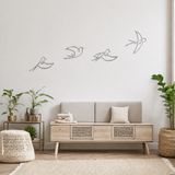 4 Parça Minimalist Uçan Kuş Metal Duvar Dekoru – Modern Çizgi Sanatı, Salon, Oturma Odası, Yatak Odası ve Ofis Duvar Süsü, Siyah Metal Duvar Tablosu (gümüş, 110x75)