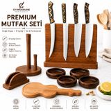 4 Parça Profesyonel Mutfak Bıçak Seti – 4116 Alman Çelik, Verzalit Sap, Mıknatıslı Epoksi Standlı, Nusret Şef, Santoku, Guyuto, Ekmek Bıçağı + Ceviz Kase, Kesme Tahtası ve Peçete