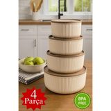 4 Parça Saklama Kabı Seti Yuvarlak Çizgili Krem - 2.5l 1.5l 0.80L 0.45L - - 10 x 20 cm