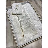 4 Parça Seccade Takımı Çeyizlik Bohça Kutulu Kadife Güpürlü Gelin Damat Seti - 70 x 120 cm - Bej