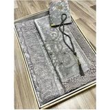4 Parça Seccade Takımı Çeyizlik Bohça Kutulu Kadife Güpürlü Gelin Damat Seti - 70 x 120 cm - Gri