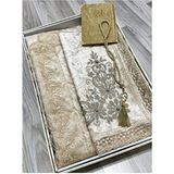 4 Parça Seccade Takımı Çeyizlik Bohça Kutulu Kadife Güpürlü Gelin Damat Seti - 70 x 120 cm - Kahverengi